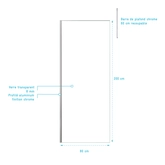 Paroi de Douche 80x200cm Verre Transparent - Profilé + Barre Plafond Finition Chrome - FREEDOM 2