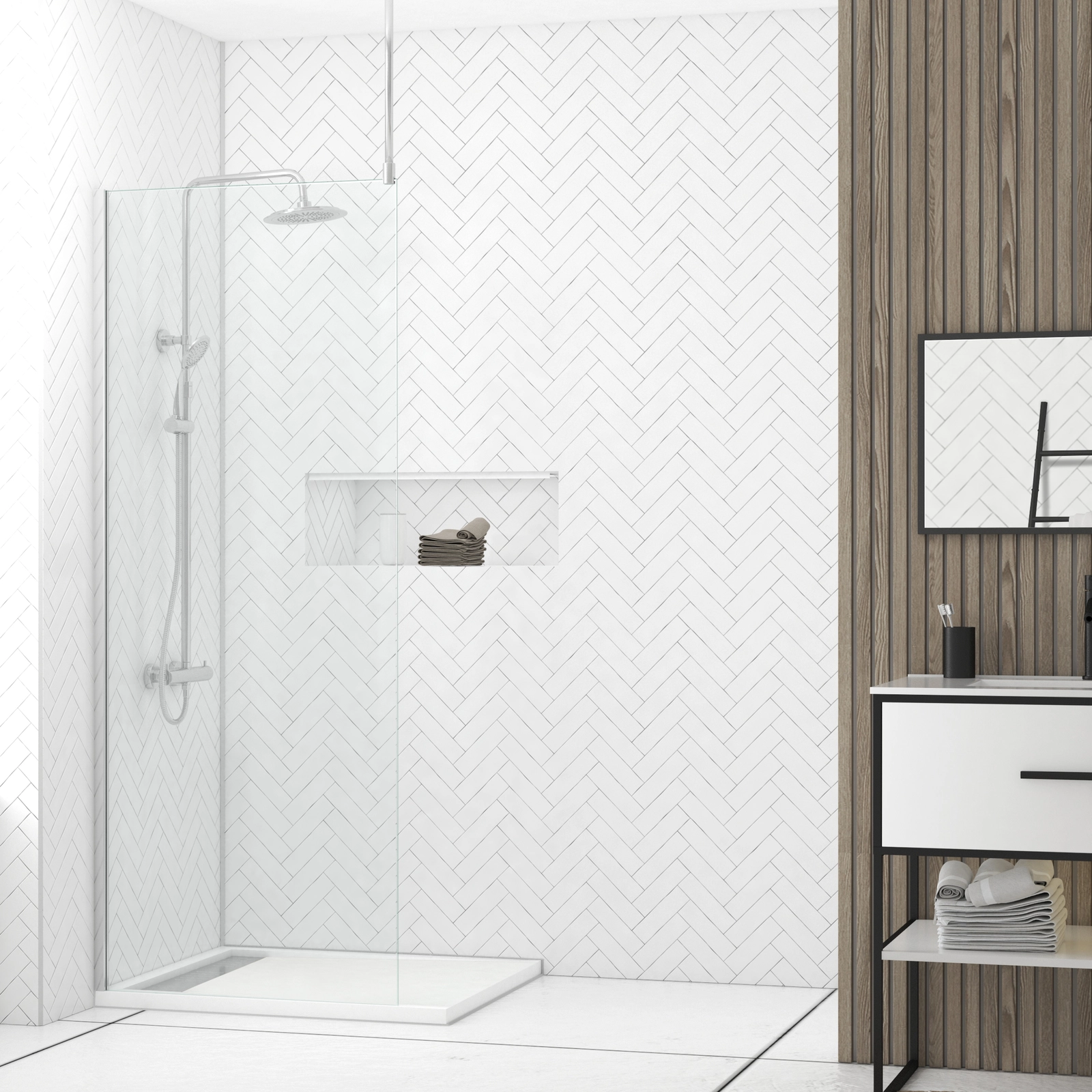 Paroi de Douche 80x200cm Verre Transparent - Profilé + Barre Plafond Finition Chrome - FREEDOM 2 Paroi de Douche 80x200cm Verre Transparent - Profilé + Barre Plafond Finition Chrome - FREEDOM 2