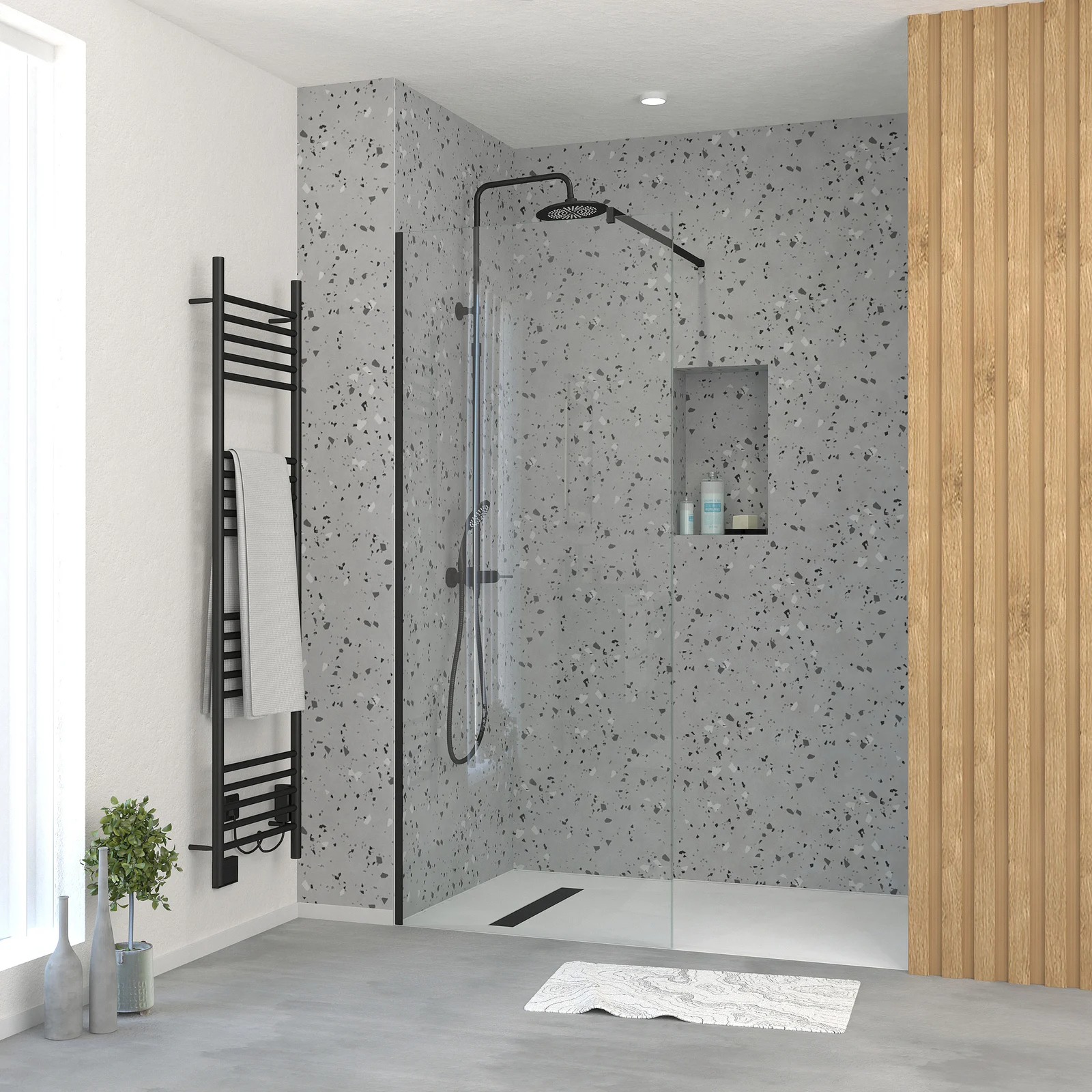 Paroi de Douche 90x195 cm en Verre Trempé 5 mm - Finition Noire - DARK ELEMENTARY Paroi de Douche 90x195 cm en Verre Trempé 5 mm - Finition Noire - DARK ELEMENTARY