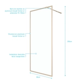 Paroi de douche 90x200 cm - Cadre et bras aluminium Or Doré Brossé - GOLDY CONTOURING