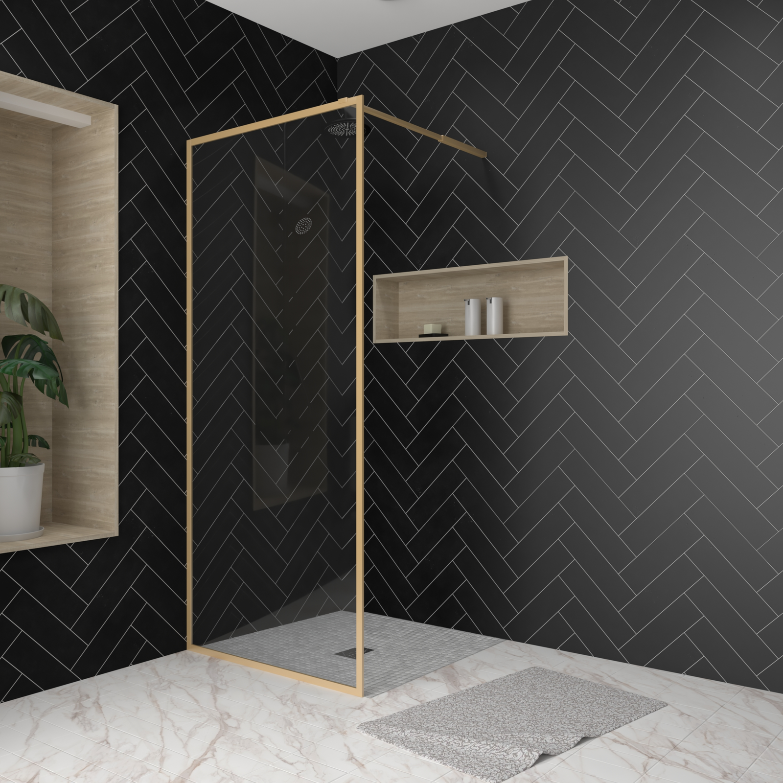 Paroi de douche 90x200 cm - Cadre et bras aluminium Or Doré Brossé - GOLDY CONTOURING Paroi de douche 90x200 cm - Cadre et bras aluminium Or Doré Brossé - GOLDY CONTOURING