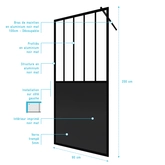 Paroi de douche 90x200 cm type verrieres - verre trempe et structure aluminium noir mat 