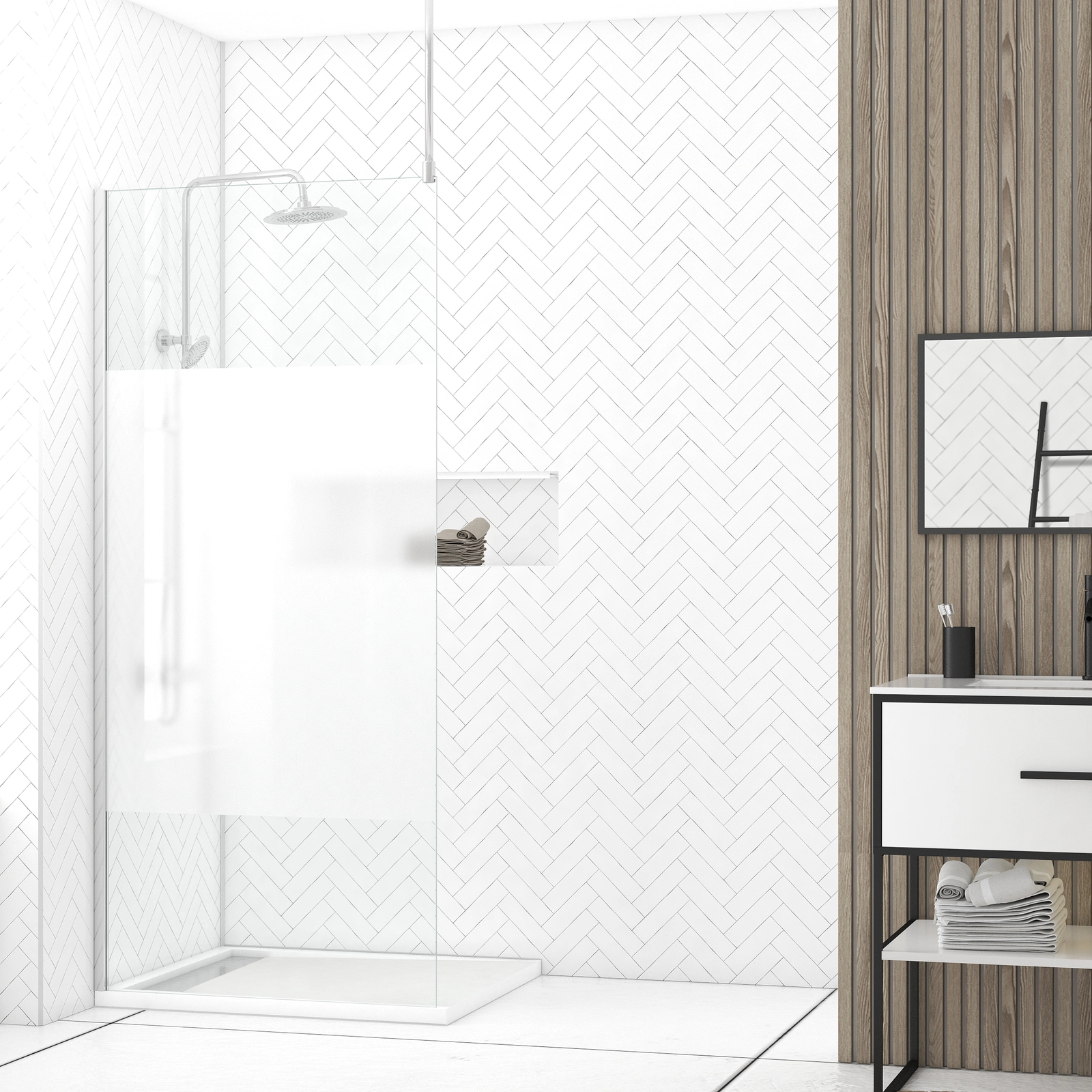 Paroi de Douche 90x200cm Dépolie - Profilé + Barre Plafond Finition Chrome - FREEDOM 2 FROSTED Paroi de Douche 90x200cm Dépolie - Profilé + Barre Plafond Finition Chrome - FREEDOM 2 FROSTED