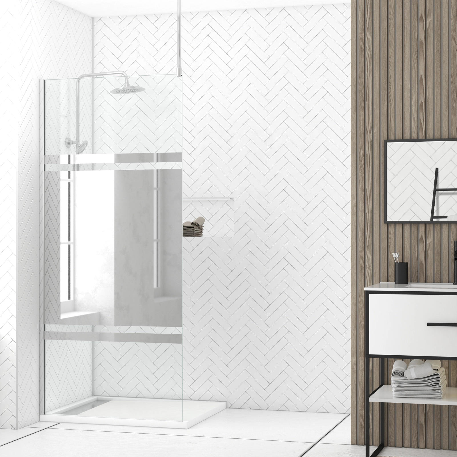 Paroi de Douche 90x200cm Miroir - Profilé + Barre Plafond Finition Chrome - FREEDOM 2 MIRROR Paroi de Douche 90x200cm Miroir - Profilé + Barre Plafond Finition Chrome - FREEDOM 2 MIRROR