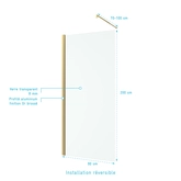 Paroi de Douche 90x200cm Verre 8mm - Profilé + Barre extensible Finition Or Brossé - FREEDOM 2 GOLD