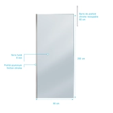 Paroi de Douche 90x200cm Verre Fumé - Profilé + Barre Plafond Finition Chrome - FREEDOM 2 SMOKED