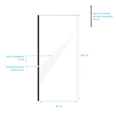 Paroi de Douche 90x200cm Verre Transparent - Profilé + Barre Plafond Noire - FREEDOM 2 BLACK