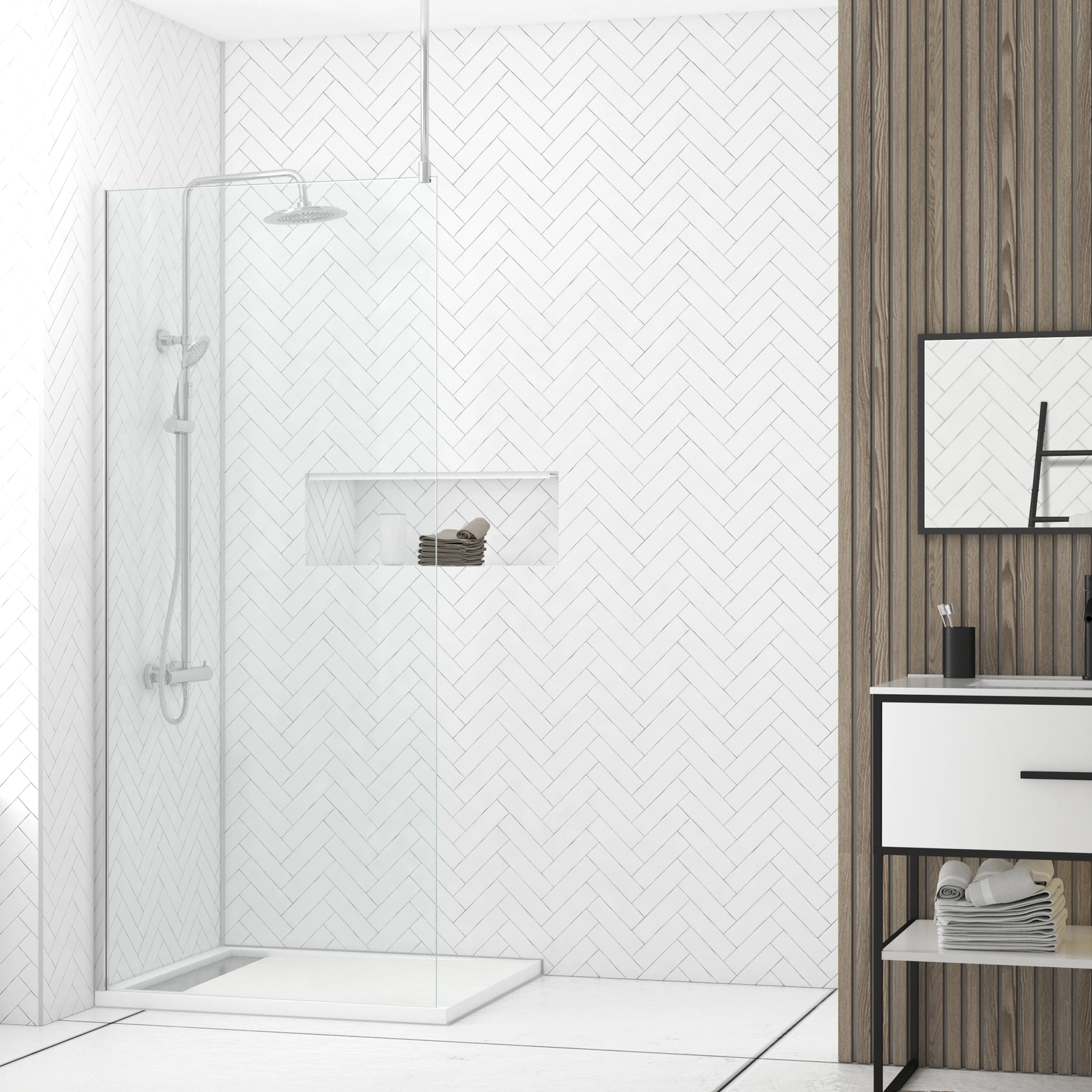 Paroi de Douche 90x200cm Verre Transparent - Profilé + Barre Plafond Finition Chrome - FREEDOM 2 Paroi de Douche 90x200cm Verre Transparent - Profilé + Barre Plafond Finition Chrome - FREEDOM 2