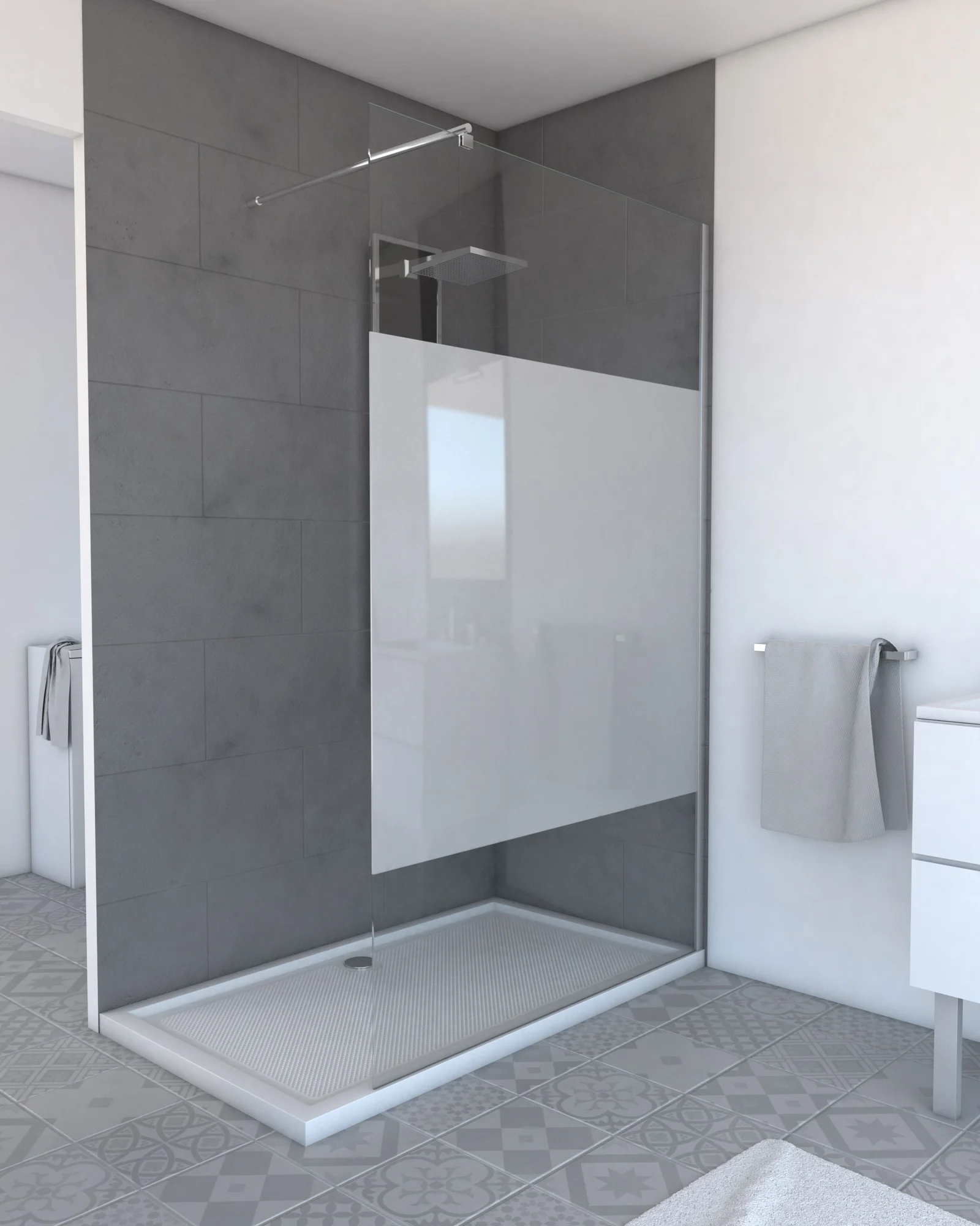 Paroi de douche a l'italienne - 120x200 cm VERRE TRANSPARENT 8mm - bande DEPOLIE Paroi de douche a l'italienne - 120x200 cm VERRE TRANSPARENT 8mm - bande DEPOLIE
