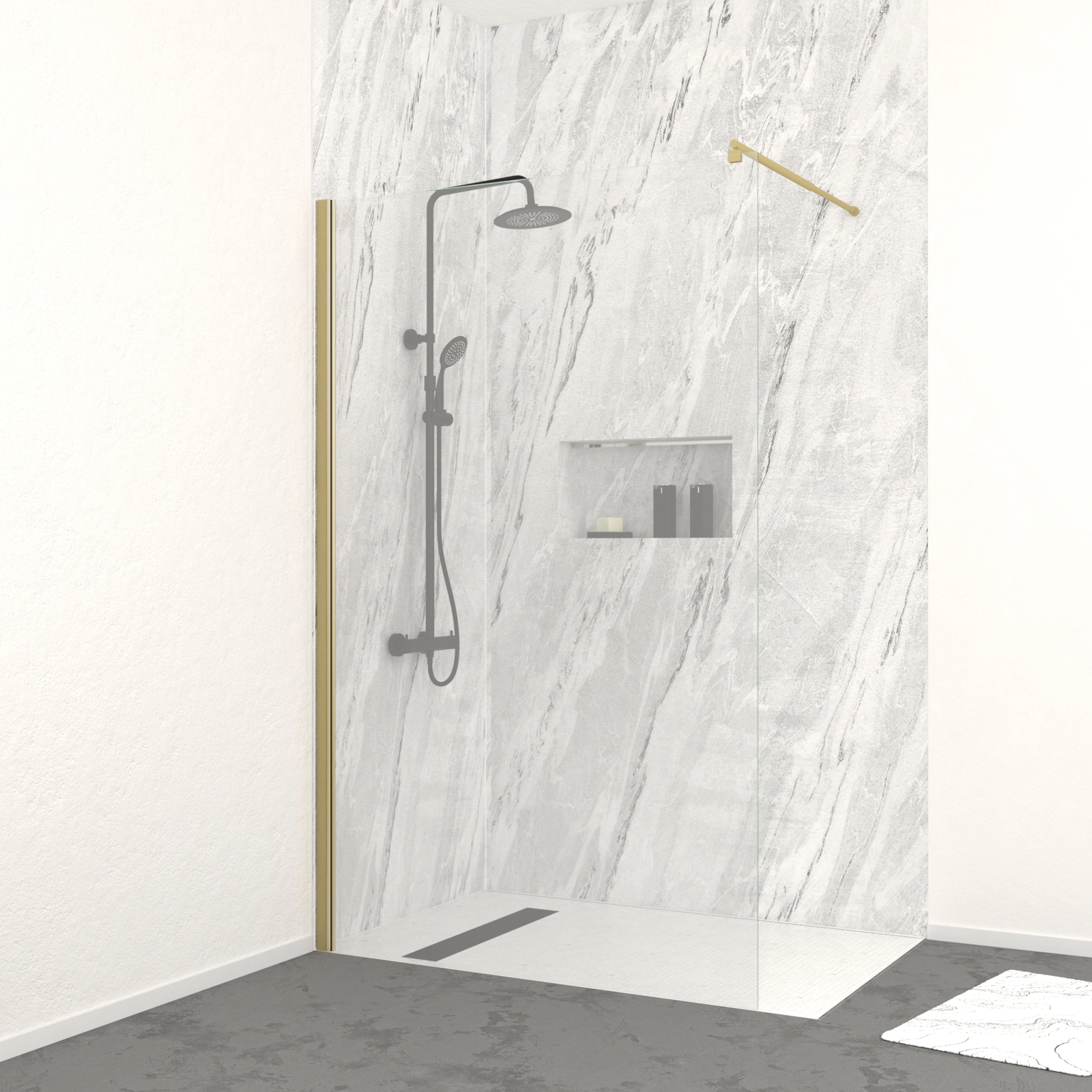 Paroi de douche à l'italienne 120x200 cm verre trempé 8 mm - Finition Or Brossé - FREEDOM 2 GOLD Paroi de douche à l'italienne 120x200 cm verre trempé 8 mm - Finition Or Brossé - FREEDOM 2 GOLD
