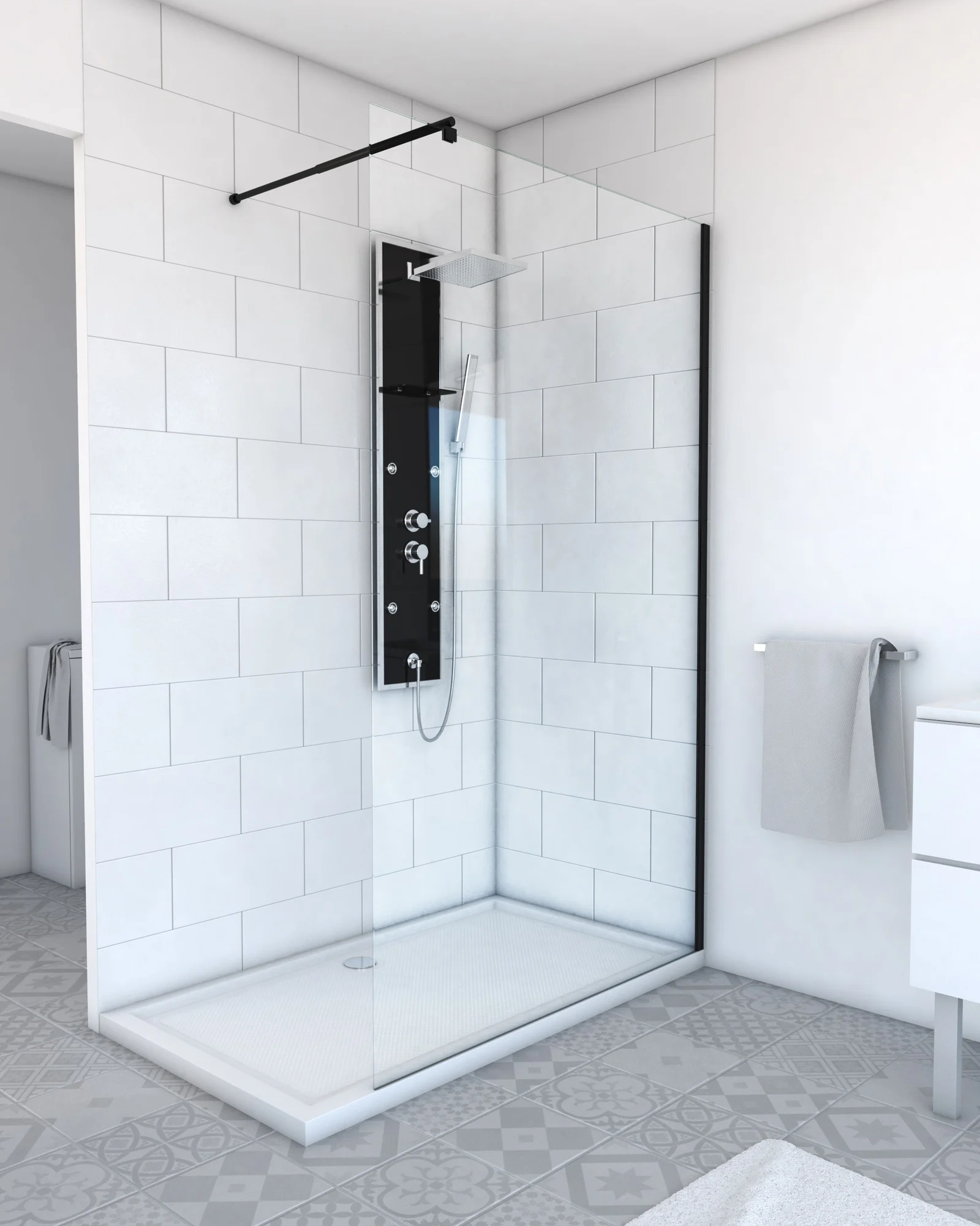 Paroi de douche à l'italienne 120x200 cm verre trempé 8 mm - Profil noir mat - FREEDOM 2 BLACK Paroi de douche à l'italienne 120x200 cm verre trempé 8 mm - Profil noir mat - FREEDOM 2 BLACK