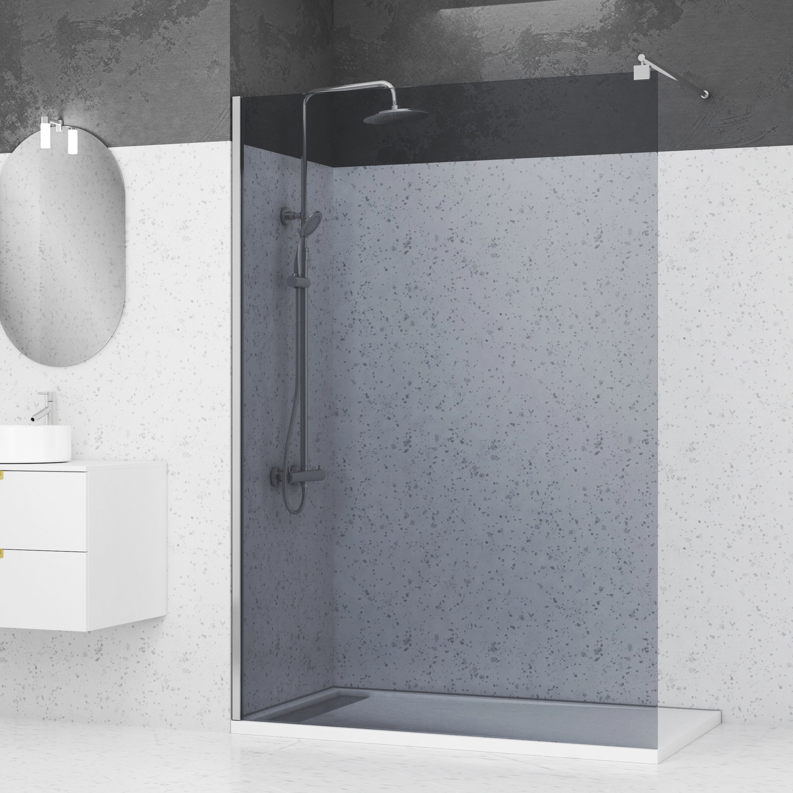 Paroi de douche verre anti-calcaire fumé 100-140x200cm avec une