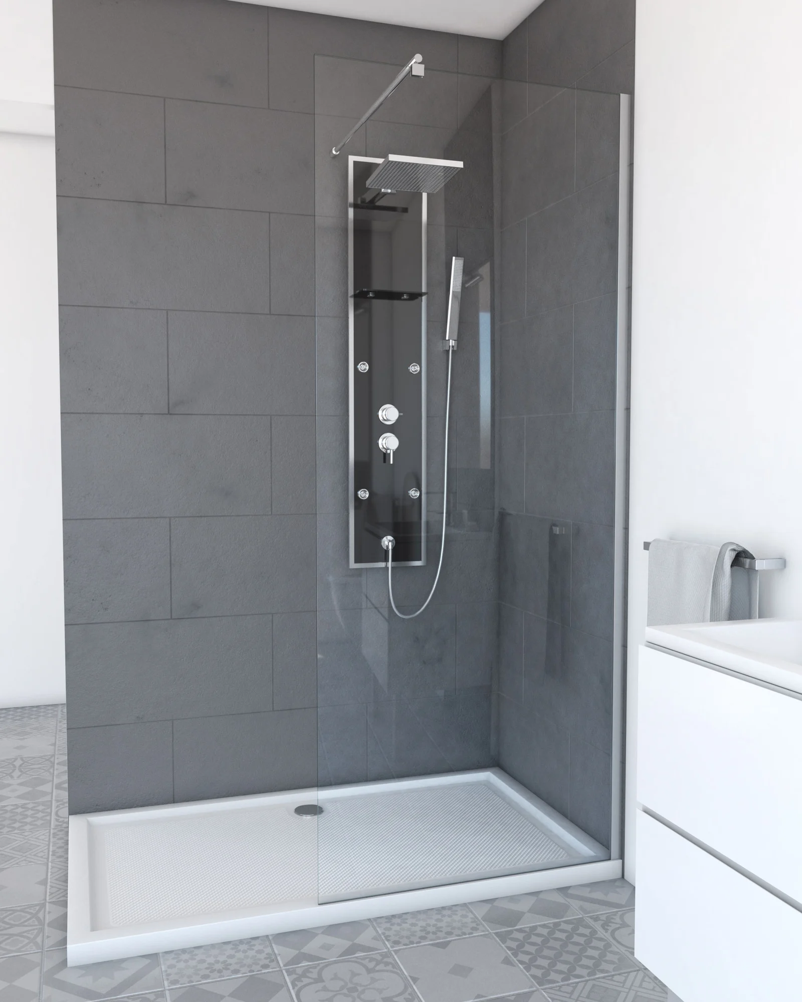 Paroi de douche à l'italienne FREEDOM 2 MIROIR 80 - 80x200cm VERRE  TRANSPARENT 8mm - Aurlane