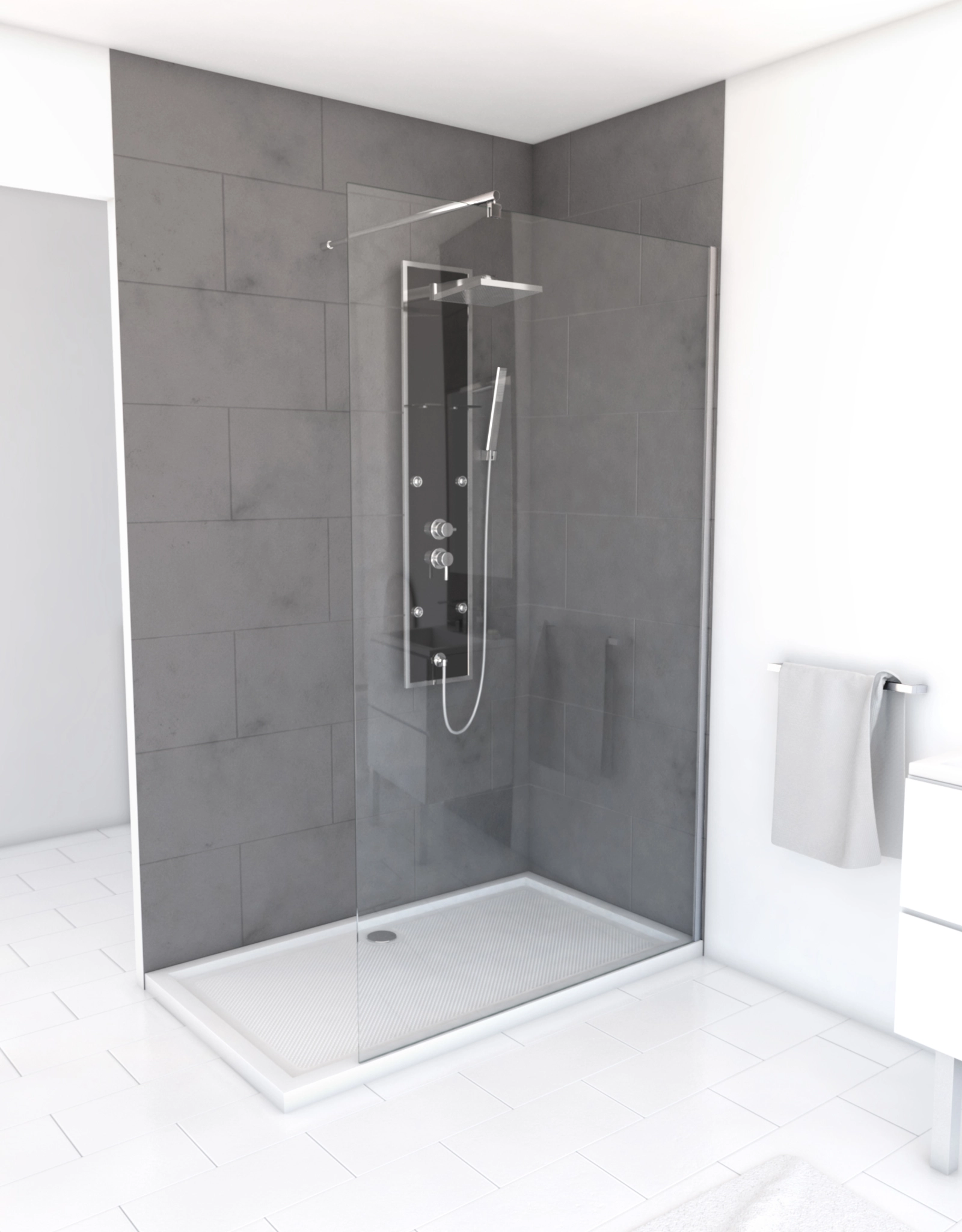 Paroi de douche à l'italienne FREEDOM 120x200cm avec bras de maintient en inox extensible 80-100 cm Paroi de douche à l'italienne FREEDOM 120x200cm avec bras de maintient en inox extensible 80-100 cm