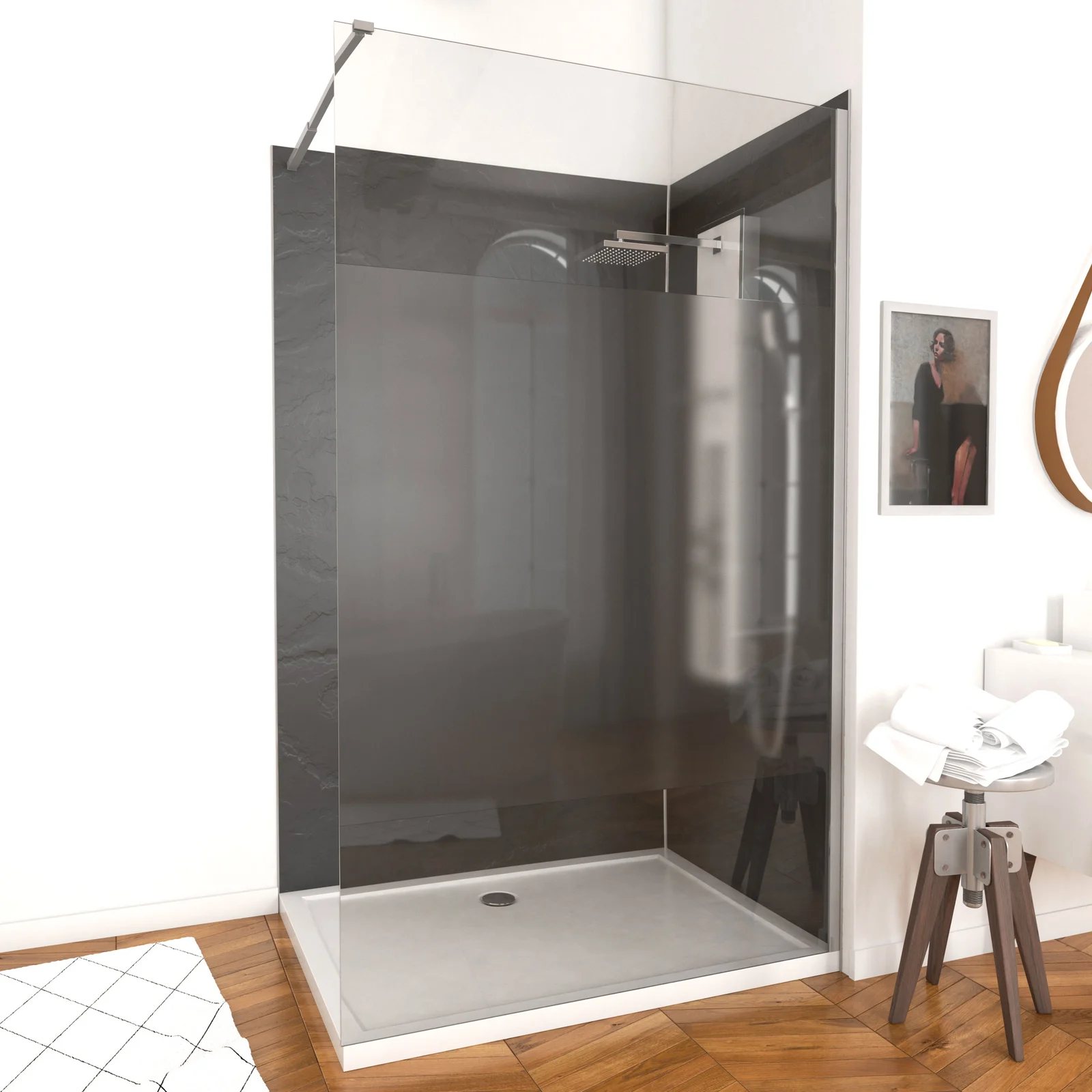 Paroi de douche a l'italienne - 140x200 cm VERRE TRANSPARENT 8mm - bande  DEPOLIE - Aurlane