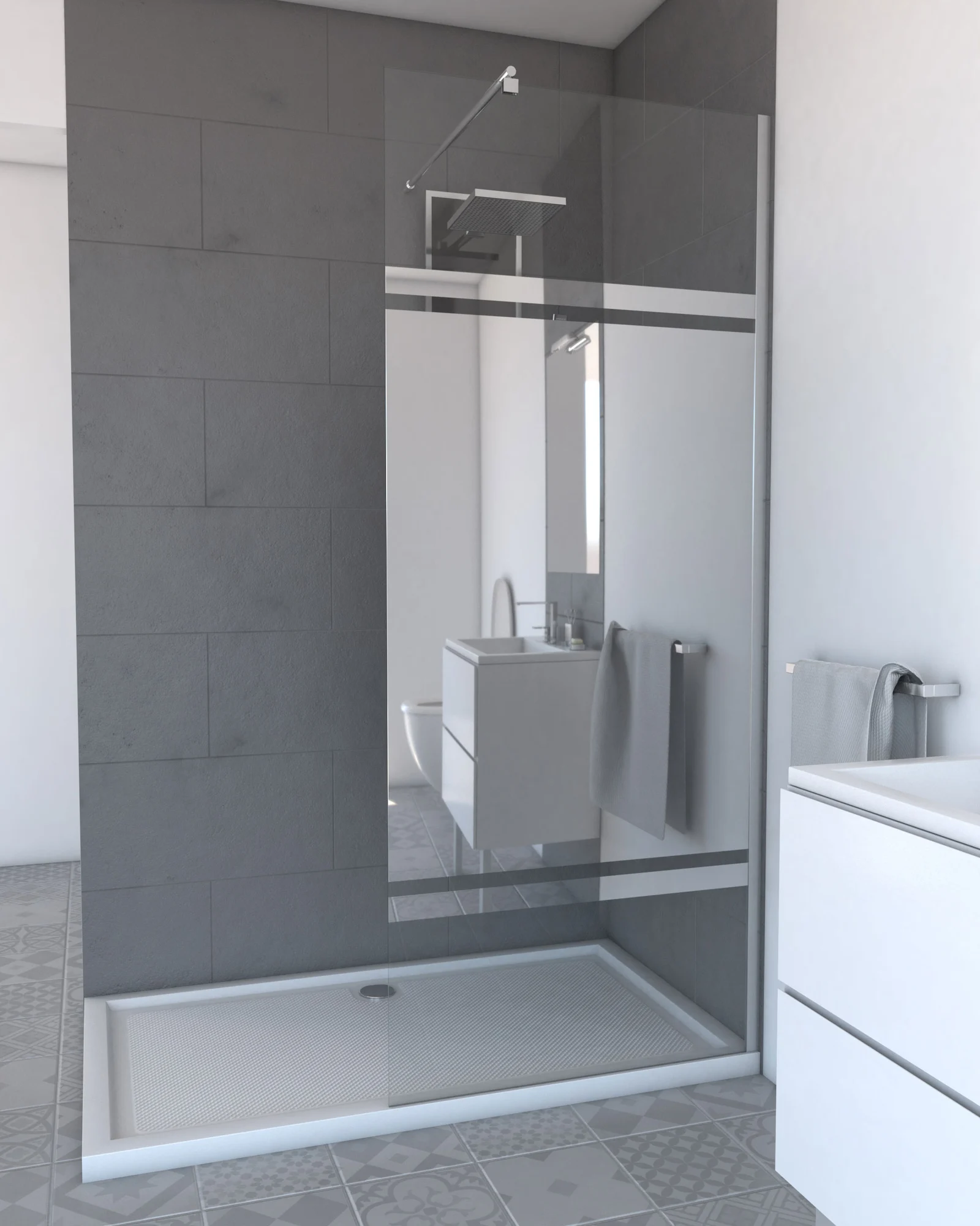 Paroi de douche à l'italienne FREEDOM 2 MIROIR 80 - 80x200cm VERRE  TRANSPARENT 8mm - Aurlane