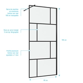 Paroi de douche a l'italienne sérigraphie type brique + barre de fixation - 80x195cm - verre 5mm 