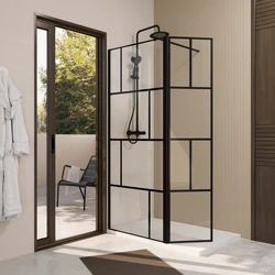 Paroi de douche anticalcaire - Serigraphie Brique 80+40x195cm - Verre 8mm - Profil