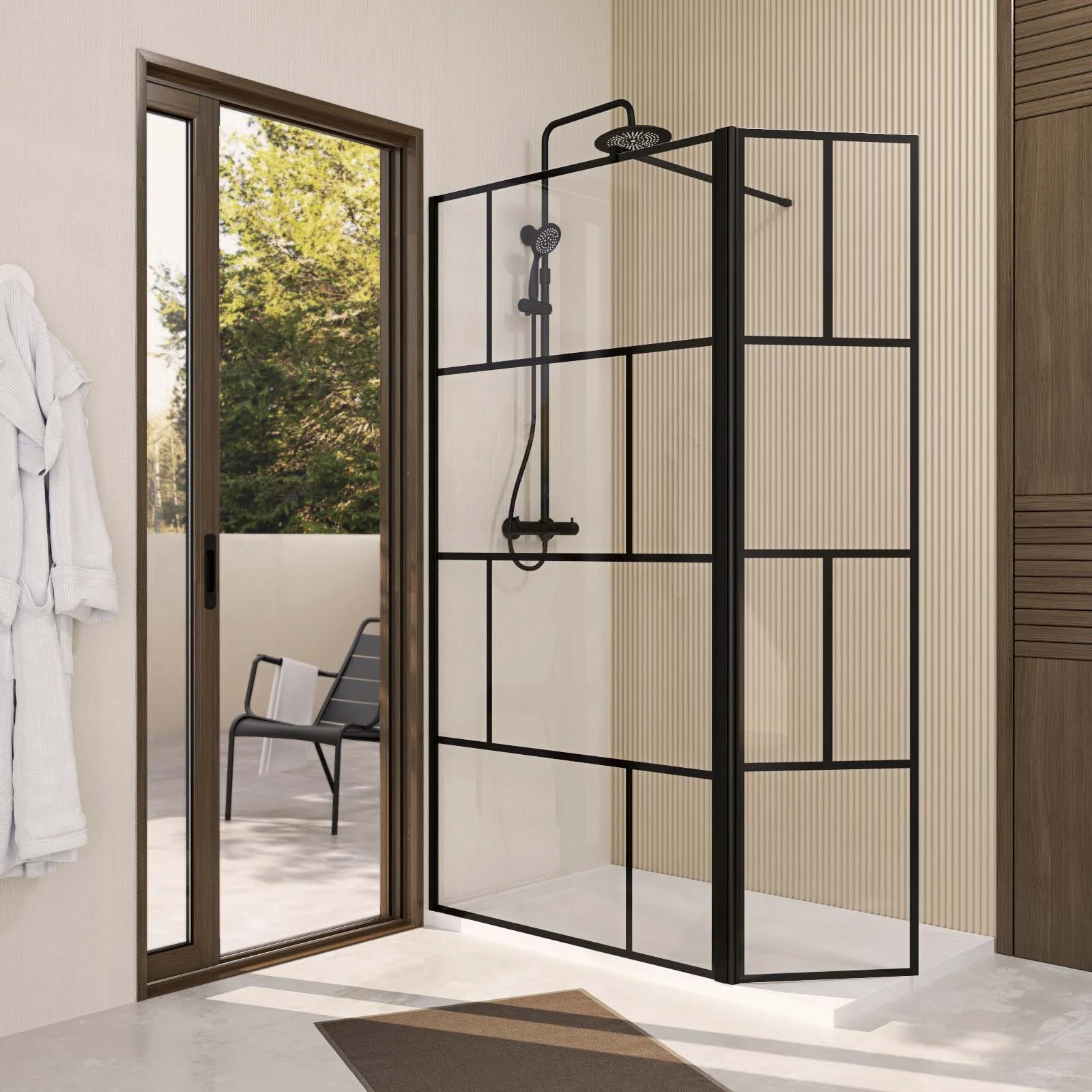 Paroi de douche anticalcaire - Serigraphie Brique 120+40x195cm - Verre 8mm - Profil Paroi de douche anticalcaire - Serigraphie Brique 120+40x195cm - Verre 8mm - Profil