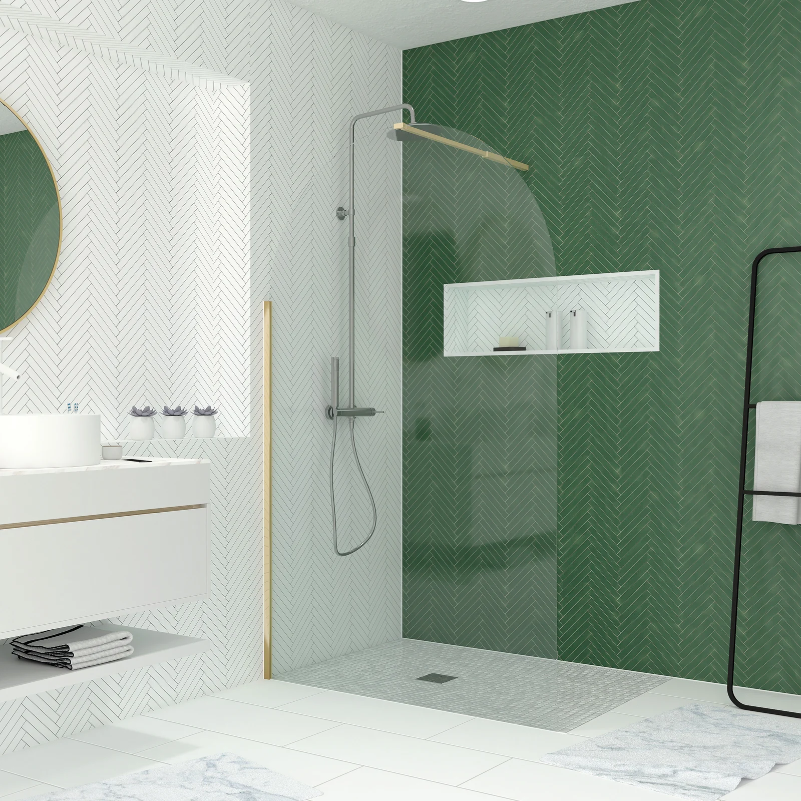 Paroi de Douche arrondie 120x200 cm - Profilé Or Brossé - GOLDY CURVED Paroi de Douche arrondie 120x200 cm - Profilé Or Brossé - GOLDY CURVED