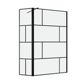 Paroi de douche avec pivot 120+40x195cm - Sérigraphie type briques et Profilés Noir - DARK BLOCKS