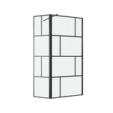 Paroi de douche avec pivot 90+40x195cm - Sérigraphie type briques et Profilés Noir - DARK BLOCKS