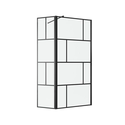 Paroi de douche avec pivot 90+40x195cm - Sérigraphie type briques et Profilés Noir - DARK BLOCKS
