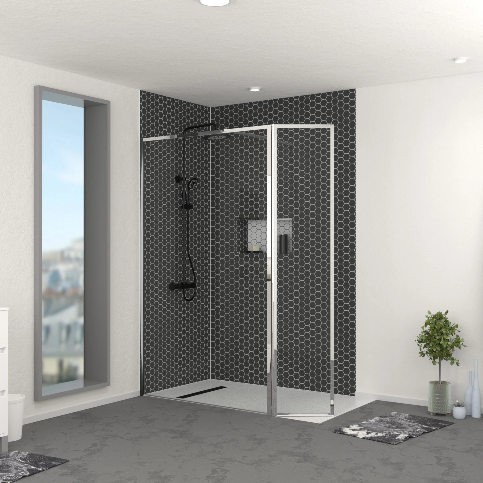 Paroi de Douche avec Volet Pivotant 120+40x200cm - Finition Chromée - CHROMED CONTOURING