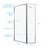 Paroi de Douche avec Volet Pivotant 90+40x200cm - Finition Chromée - CHROMED CONTOURING