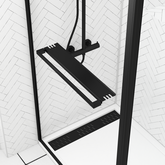 Paroi de Douche avec Volet Pivotant 90+40x200cm - Profilé, Porte-serviette et étagère NOIR MAT