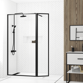 Paroi de Douche avec Volet Pivotant - Cadre et Bras Alu. NOIR MAT - 100+40x200cm - DARK CONTOURING