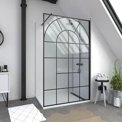 Paroi de douche déco 120x195cm - cadre et barre de fixation noir mat - verre 5mm sérigraphié - EDEN