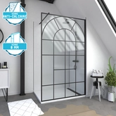 Paroi de douche Déco 120x195cm Verre Anti-Calcaire 8mm Sérigraphié - Barre de fixation Noir Mat