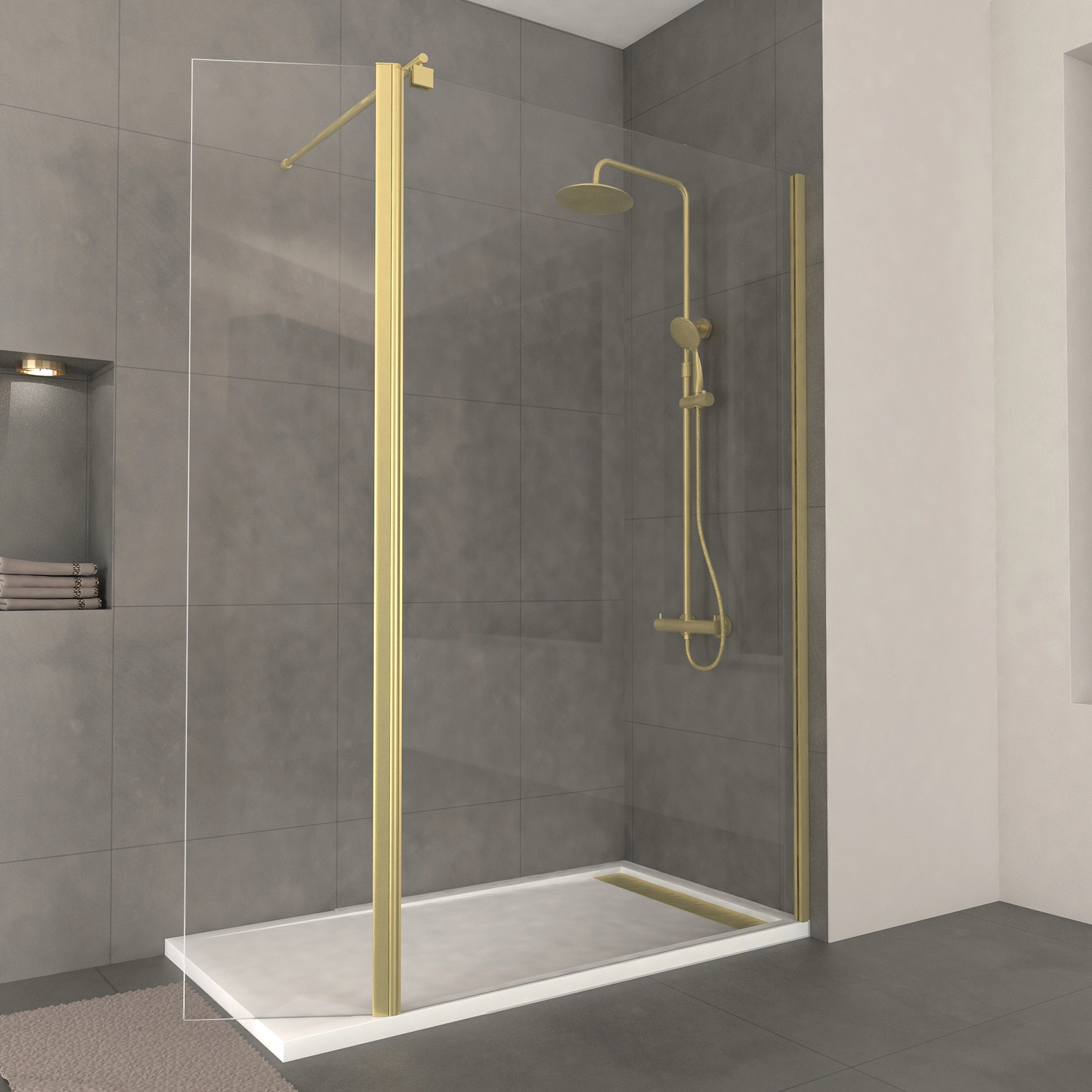 Paroi de Douche et Volet Pivotant 120+40x200 cm + Barre extensible - Or Brossé - FREEDOM 2 GOLD Paroi de Douche et Volet Pivotant 120+40x200 cm + Barre extensible - Or Brossé - FREEDOM 2 GOLD