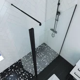 Paroi de douche et Volet pivotant 120+40x200 cm Profil et bras de fixation Noir Mat - FREEDOM 2 DARK