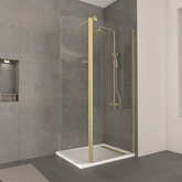 Paroi de Douche et Volet Pivotant 80+40x200 cm + Barre extensible - Or Brossé - FREEDOM 2 GOLD