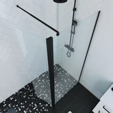 Paroi de douche et Volet pivotant 90+40x200 cm Profil et bras de fixation Noir Mat - FREEDOM 2 DARK