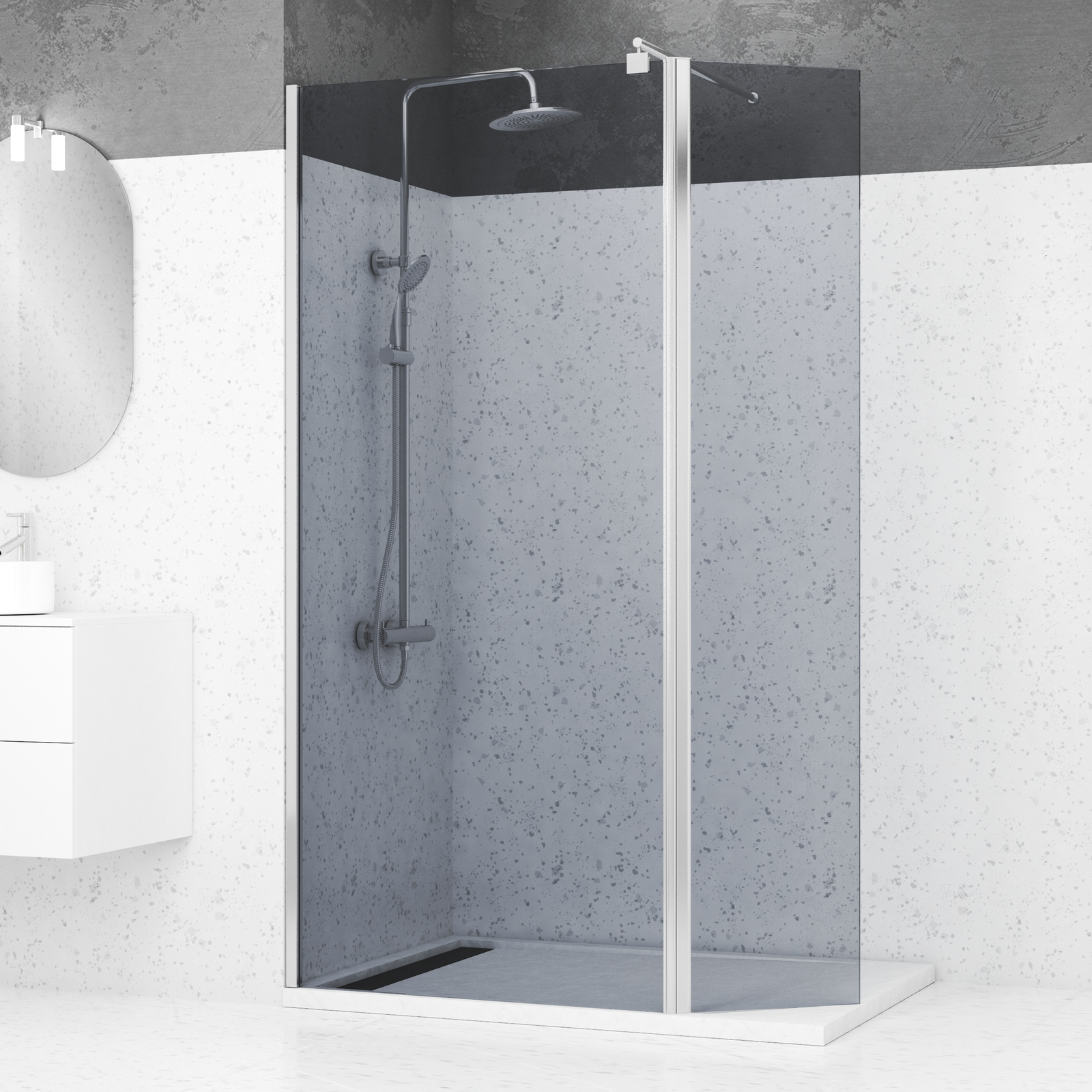 Paroi de douche et Volet pivotant 90+40x200 cm Profil et bras de fixation Chrome - FREEDOM 2 SMOKED