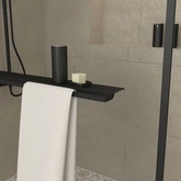 Paroi de Douche Noir Mat 140x200cm - Porte-serviette et étagère - DARK CONTOURING SHELF