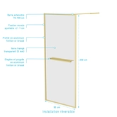 Paroi de Douche Or Doré Brossé 90x200cm - Porte-serviette et étagère - GOLDY CONTOURING SHELF