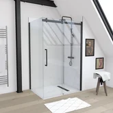 Paroi de retour pour Paroi porte de douche type industriel NOIR MAT - 90x200cm - verre trempe 8mm