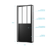 Paroi porte de douche a porte pivotante type atelier - 80x200cm - PROFILE NOIR MAT - verre 5mm