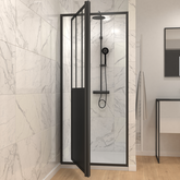 Paroi porte de douche a porte pivotante type atelier - 80x200cm - PROFILE NOIR MAT - verre 5mm