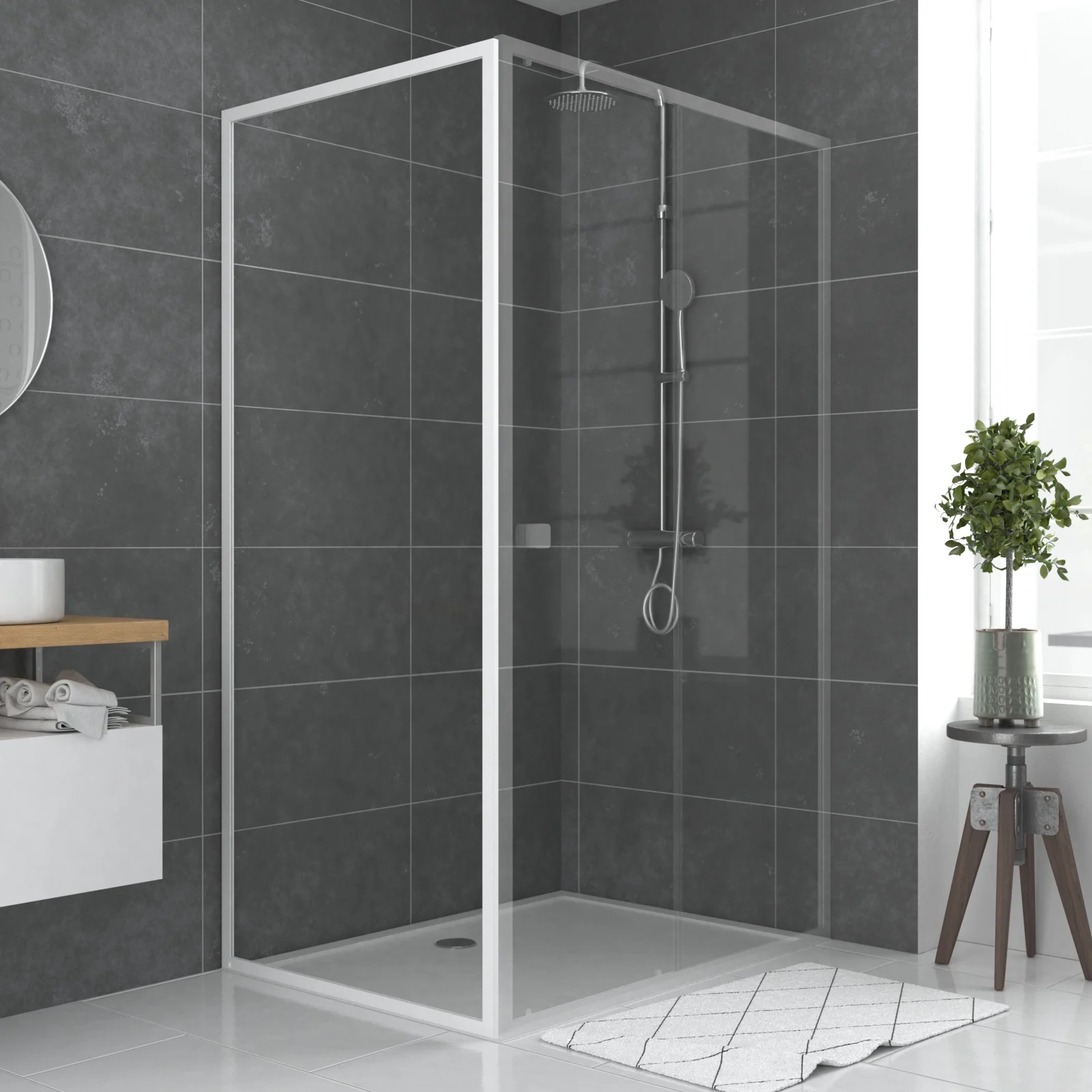Paroi porte de douche blanc RETOUR 80x185cm pour porte - verre transparent 5mm - WHITY SIDE 80 Paroi porte de douche blanc RETOUR 80x185cm pour porte - verre transparent 5mm - WHITY SIDE 80