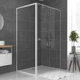 Paroi porte de douche blanc  RETOUR  90x185cm  pour porte -  verre transparent 5mm - WHITY SIDE 90