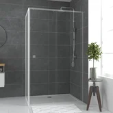 Paroi porte de douche blanc  RETOUR  90x185cm  pour porte -  verre transparent 5mm - WHITY SIDE 90