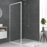 Paroi porte de douche blanc  RETOUR  90x185cm  pour porte -  verre transparent 5mm - WHITY SIDE 90