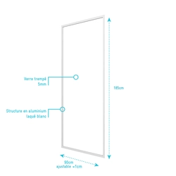 Paroi porte de douche blanc  RETOUR  90x185cm  pour porte -  verre transparent 5mm - WHITY SIDE 90