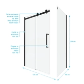 PAROI PORTE DE DOUCHE COULISSANTE 120x200 cm noir mat - rail soft close + RETOUR 90 cm