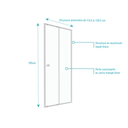 Paroi porte de douche Coulissante blanc 120x185cm - extensible  - WHITY slide 120